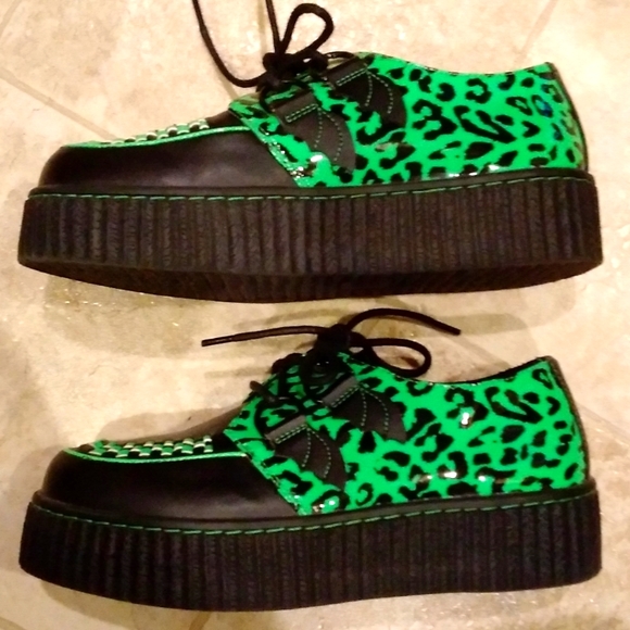 Strange Cvlt Shoes - Strange Cvlt Green Leopard Bat Krypt Creepers
